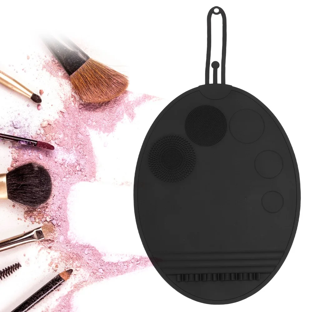 Silicone Material Silicone Brush Cleaning Mat Large Size Portable Design Cosmetic Brush Scrubber Multi Textures Black Color