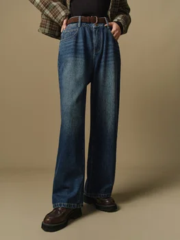 DUSHU, pantalones vaqueros de pierna recta de cintura alta para mujer de talla grande, traje de invierno 2024, nuevos pantalones vaqueros clásicos adelgazantes 24DS84212