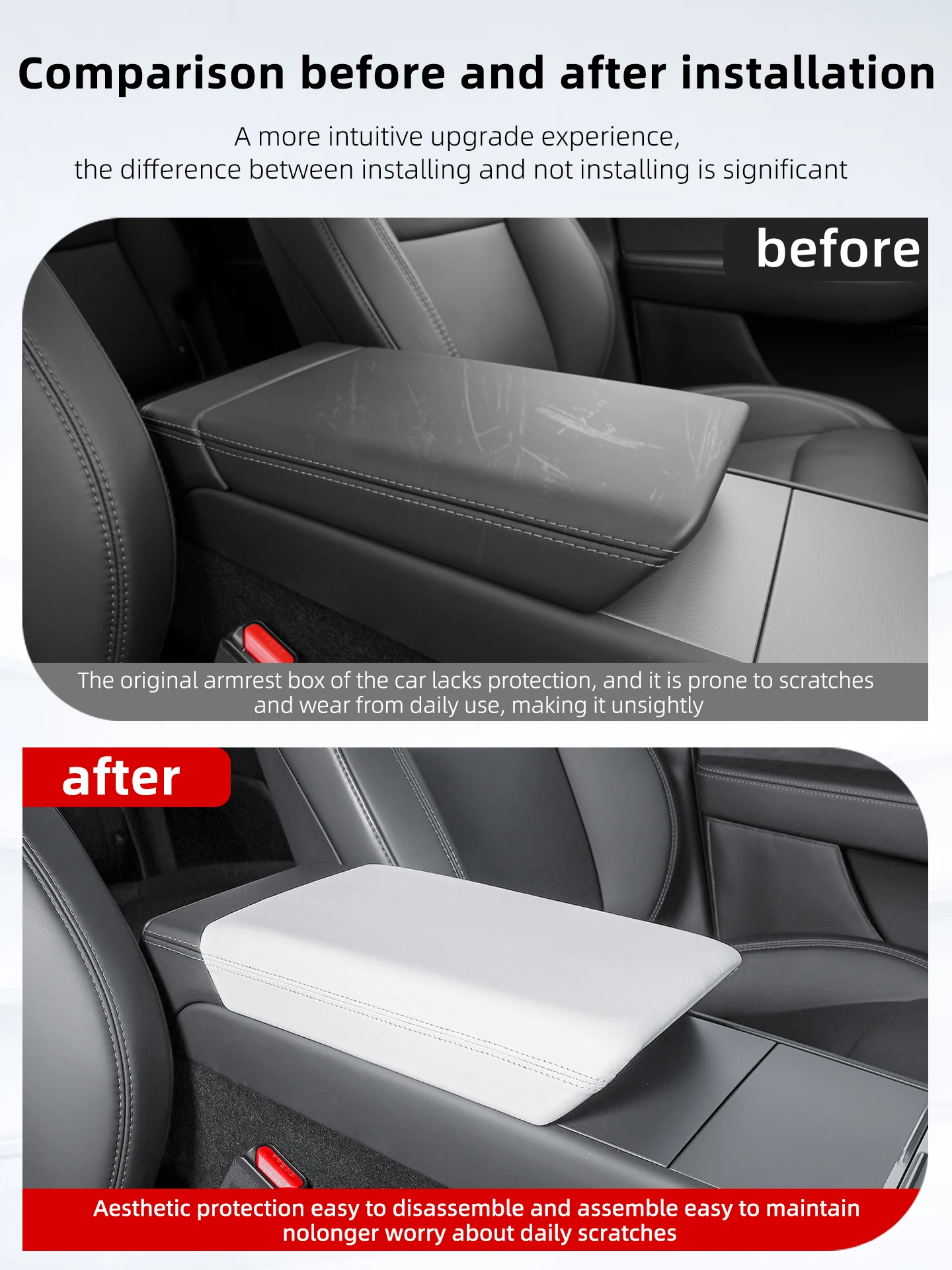 Für Tesla Model YL 6-Sitzer Armlehnenbox-Schutzabdeckung Mittelkonsole Kratzschutz 2026 Auto-Innenausstattung Zubehör – Detail 3