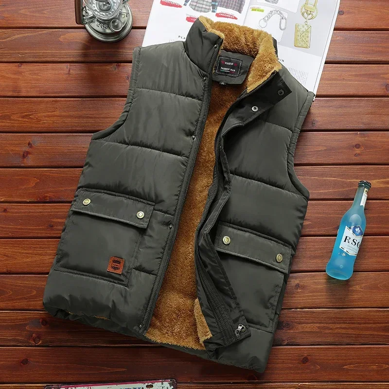 Plus Size Male Warm Waistcoat Fleece Vest Men Brand Clothing Winter Vest Jackets Plus Size Mens Soft Sleeveless Coat Clothes