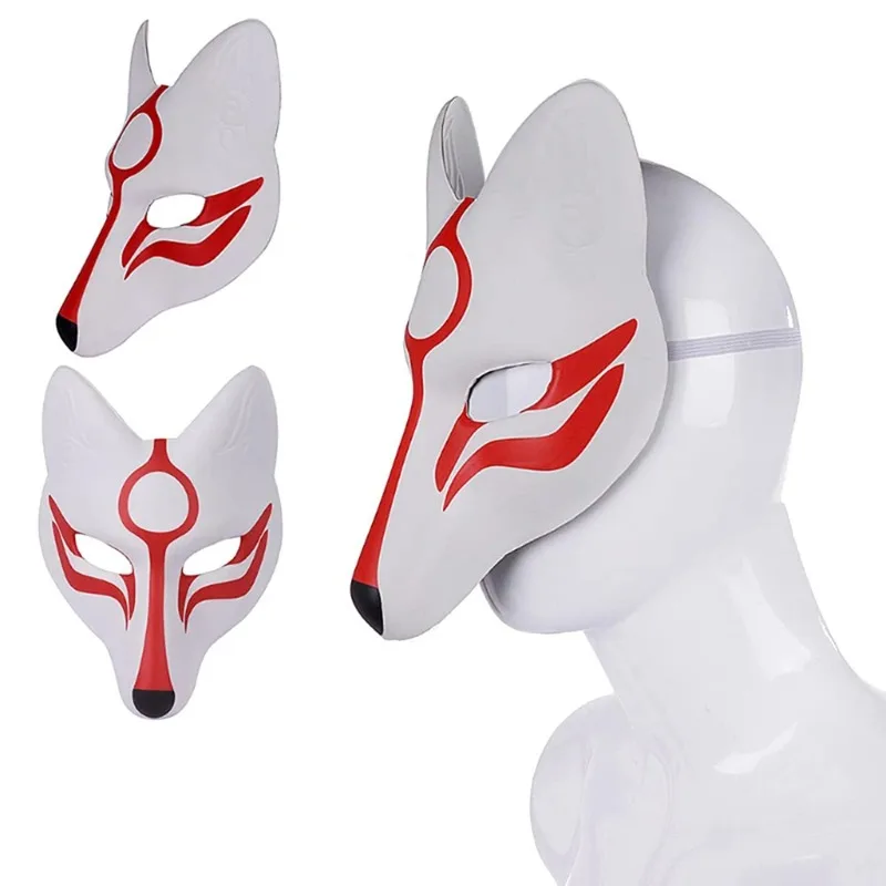 Masque de renard en cuir PU, bricolage, peint à la main, Style Anime japonais pour Cosplay, mascarade pour femmes, accessoire de fête d'halloween