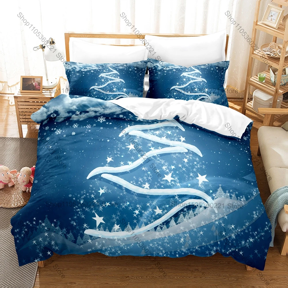 Cool Cozy Winter Xmas Enchanting Glowing Christmas Lights Full Printed 3PCS Bedding Duvet Cover 2 Pillowcases Family Home Decora