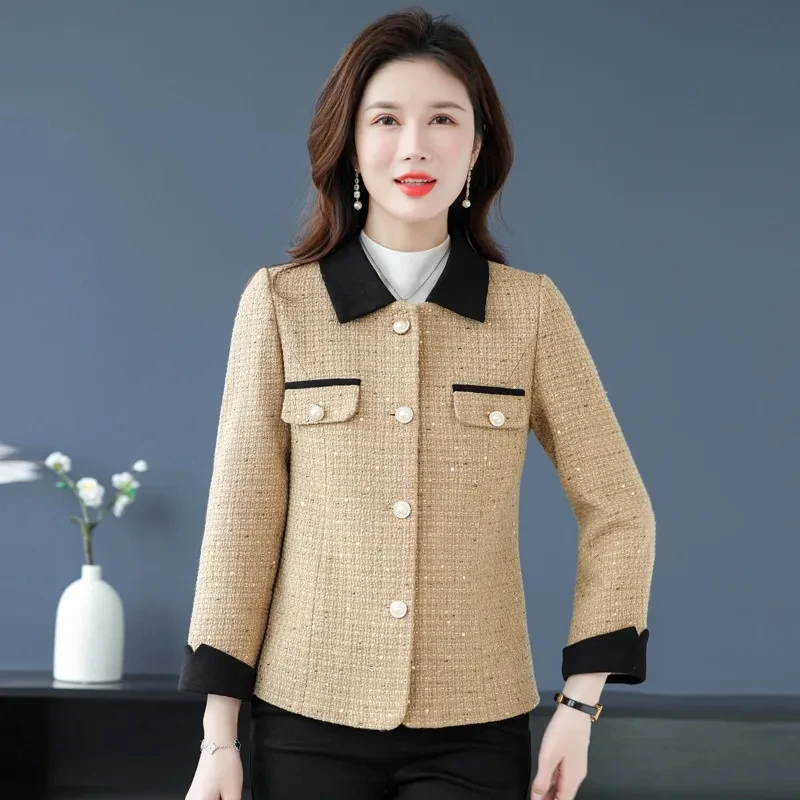 

New Autumn Women Join Together Short Jackets Middle Aged Mother Causal Small Fragrance Loose Basic Coat Outwear Female Tops 6XL