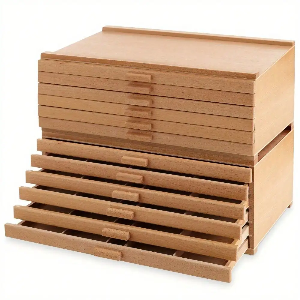 

12-Drawer Wooden Storage Box for Art Pastels, Pencils, Brushes and Tools