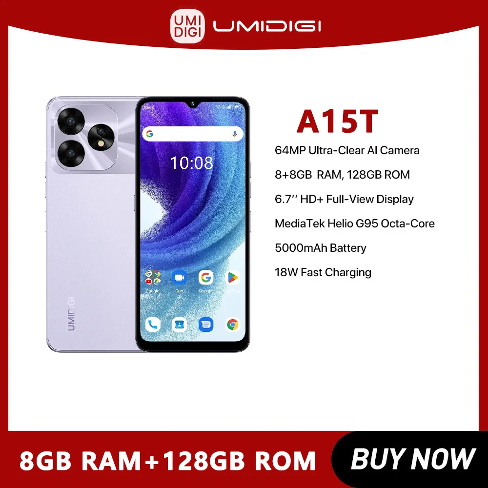 UMIDIGI A15T Smartphone  6.7’’ HD+ 8GB 128GB phone Android 13 MTK Helio G95 Octa-Core 64MP 5000mAh Battery Hotkey NFC