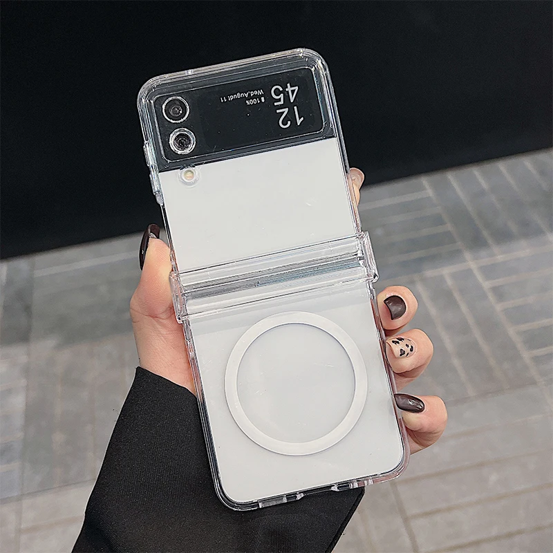 Für Samsung Galaxy Z Flip 8 7 FE 6 5 4 Magnetische transparente PC-Handyhülle für Magsafe Wireless Charging Hard Cover für Samsung Z Flip8