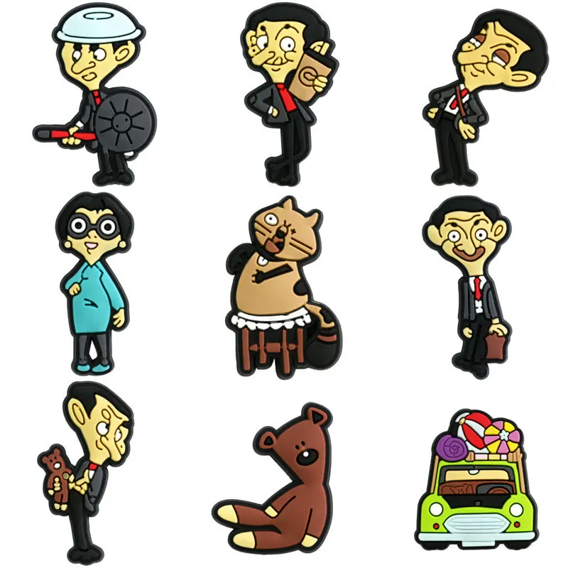 Cute Cartoon Comedy Character Shoe Charms 9Pcs Set, Soft PVC Shoe Decor Ornaments, DIY Accessories for Clog Garden Shoes