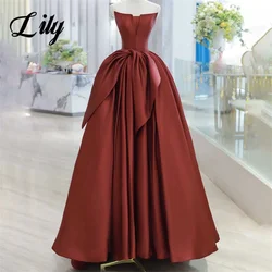 Lily Simple Red A-Line Sexy Prom Dress Stain O-Neck Celebrity Dress with Pleats Satin Sleeveless Formal Gown vestidos de fiesta