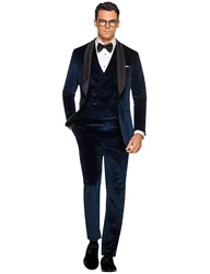 Men's Suit Velvet Shawl Lapel Jacket and Vest Pants tuxedos men suits wedding prom suits