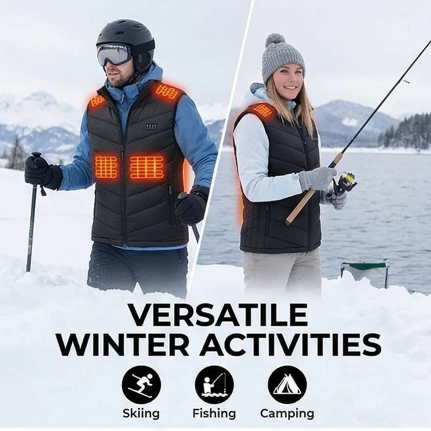 Winter Intelligent Heated Vest, Fast Heating, 21 Heating Zones, 3 Temperature Settings, 4-Zone Control, USB Port. Suitable for W