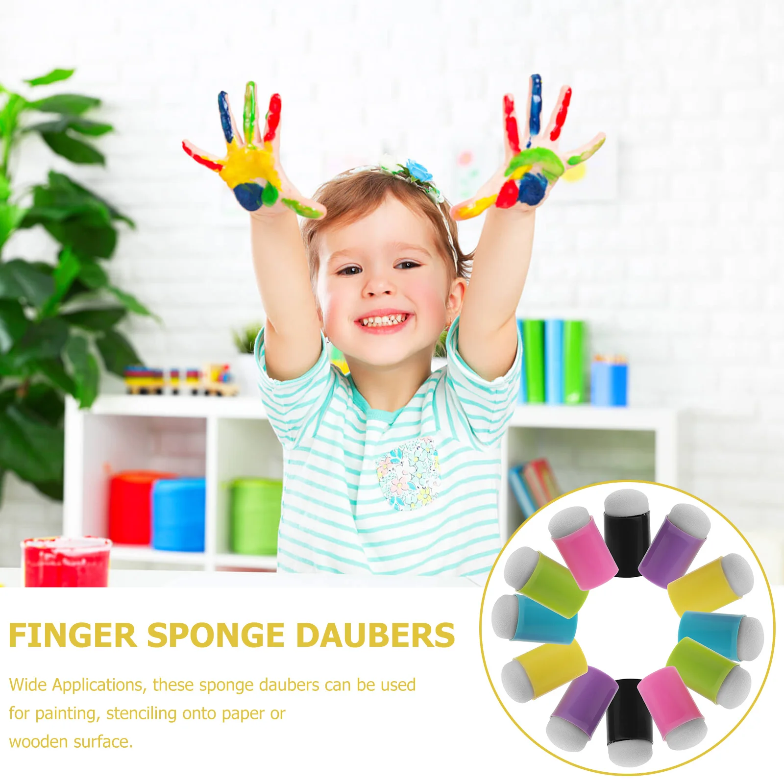 

12Pcs Finger Painting Sponge Daubers Soft Tip Blending Tools for Stenciling Drawing on Paper Wood Surface Art Supplies