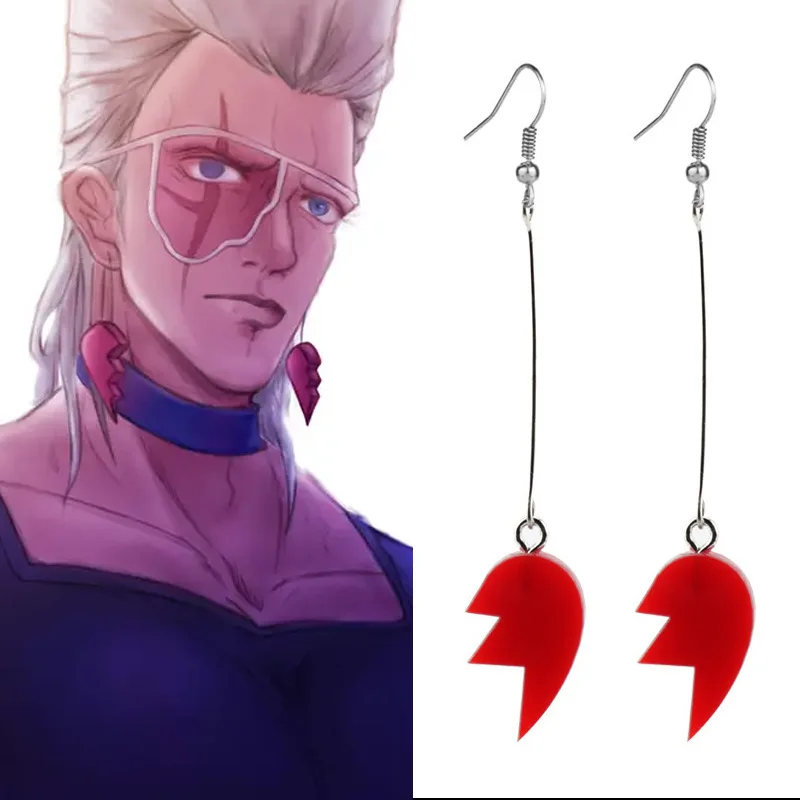 Anime JoJos Bizarre Adventure Kakyoin Noriaki Earrings No ear hole Pierre Polnareff Splice Heart Long Earrings Women Men Jewelry