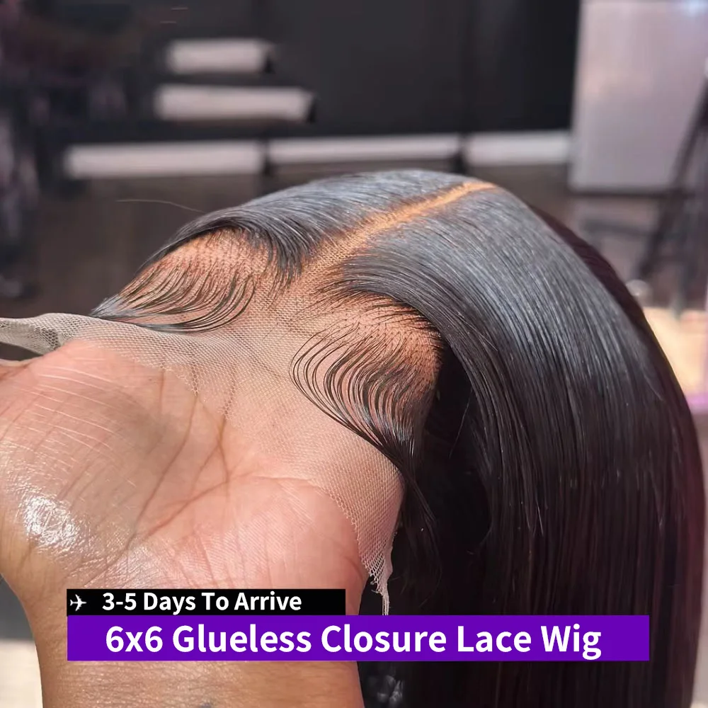 

Bone Straight 6x6 Glueless Wigs Human Hair Preplucked Ready to Wear 5x5 HD Lace Front Closure Wig Straight For Women 200 Density