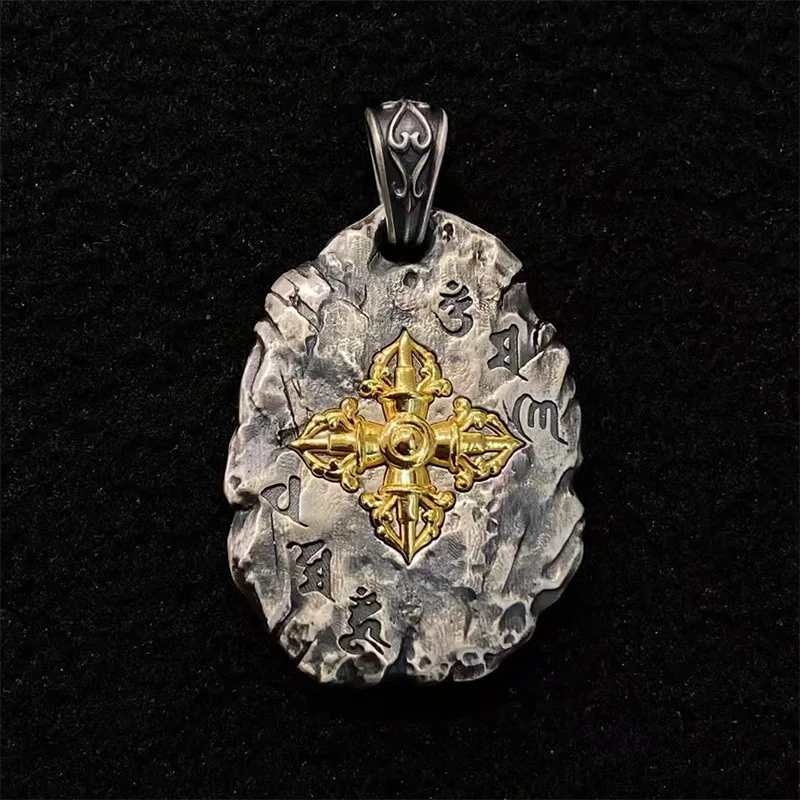 Vintage Relief  Buddhist Pagoda Pendant For Men Jewelry Blessing Vajra Pestle Necklace Women Choker Accessories view 2