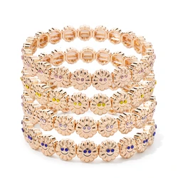 2024 New Design Sunflower Happy Bangle For Women Gold Color Boho Elastic Beaded Bracelets Hand Accessory