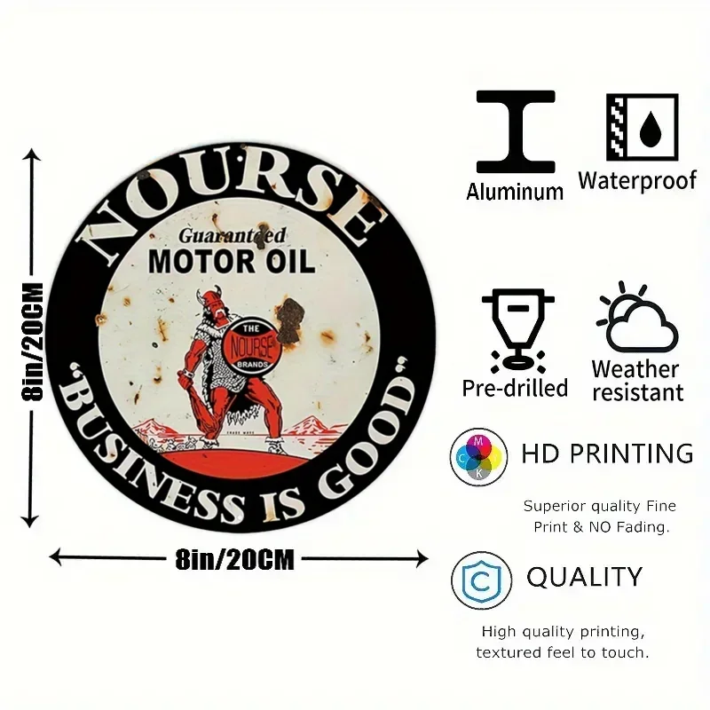 Vintage Motor Oil Sign Round Metal Aluminum Sign Motor Oil Nostalgic Art Poster Retro Plate Garage Bar Pub Home Restaurant Decor
