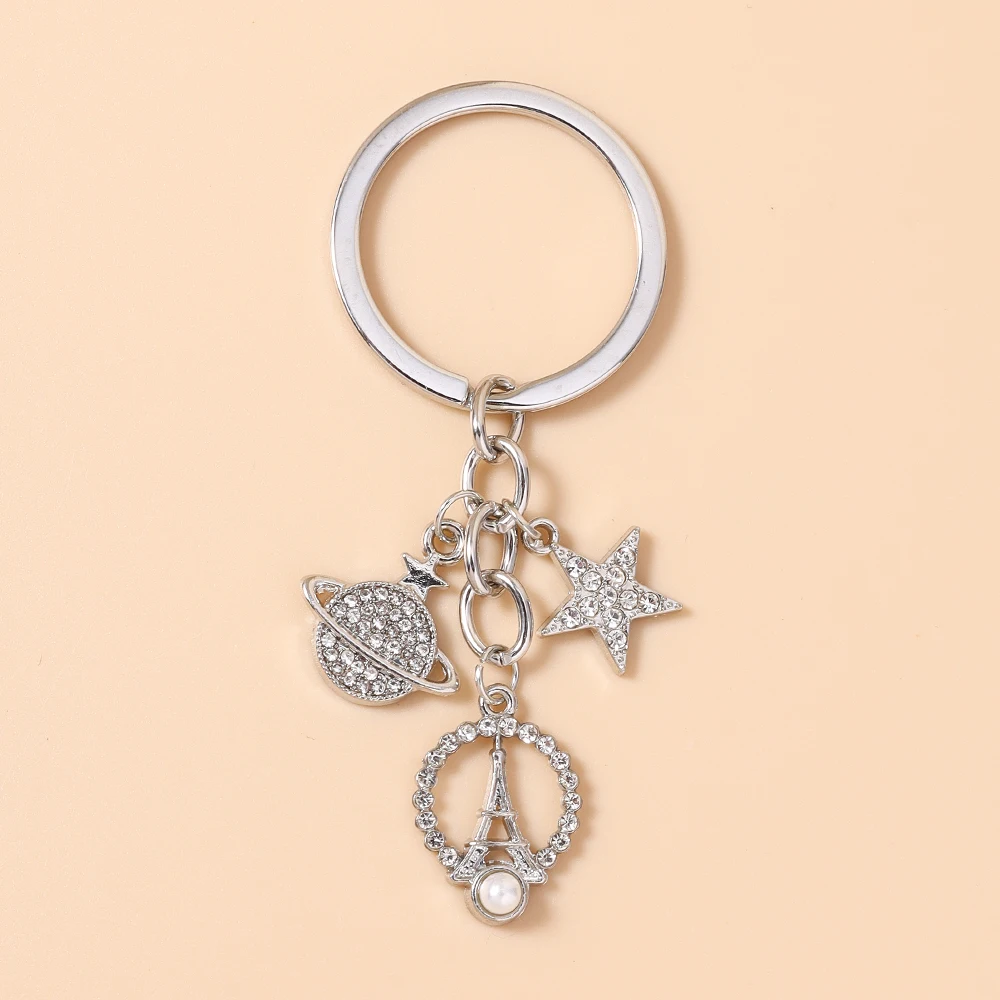Aihua Zierlicher Strass-Stern-Schlüsselanhänger Kristall-Eiffelturm-Schlüsselring-Anhänger für Damen Mädchen Handtaschen-Deko Charms DIY Schmuck – Detail 9