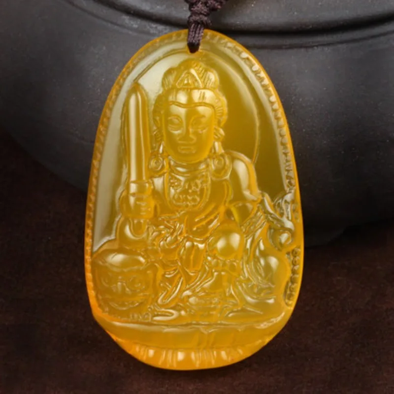 Natural Yellow Agate Eight Patron Saints Manjushri Bodhisattva Chalcedony Pendant Fashionable Men and Women of The Same Style