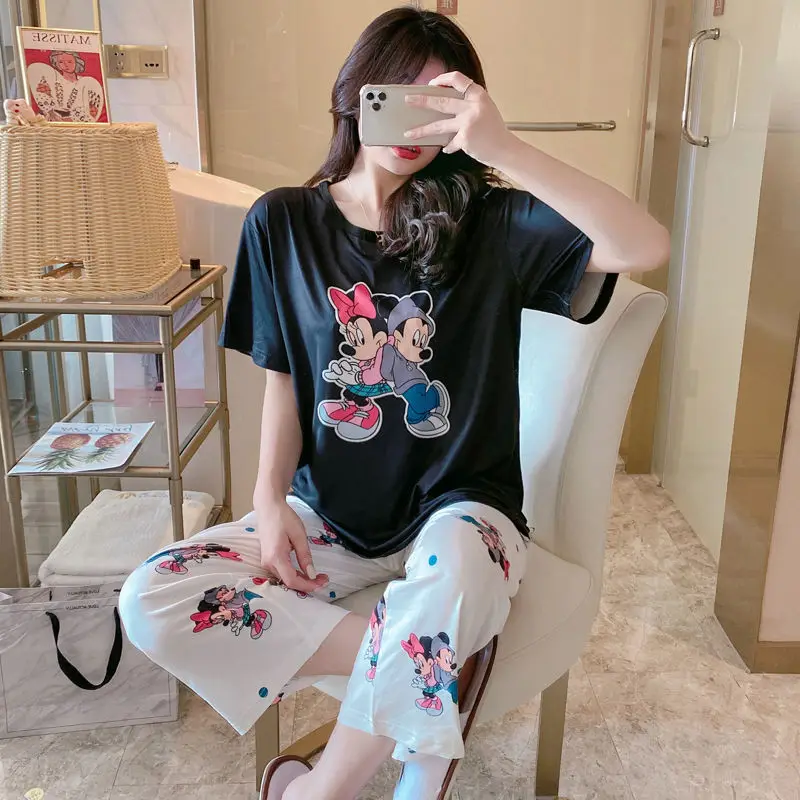 New Cartoon Snow White Korean Cotton Pajamas Set for Women Short Sleeved Summer Spring Loungewear Fashion Home Clothing Homewear