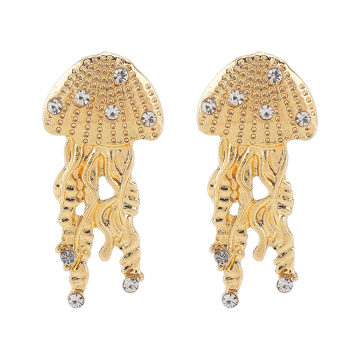 Fashionable Oceanic Style Diamond-Encrusted Jellyfish Earrings ZA Beach-Themed Marine Creature High-End Ear Accessories