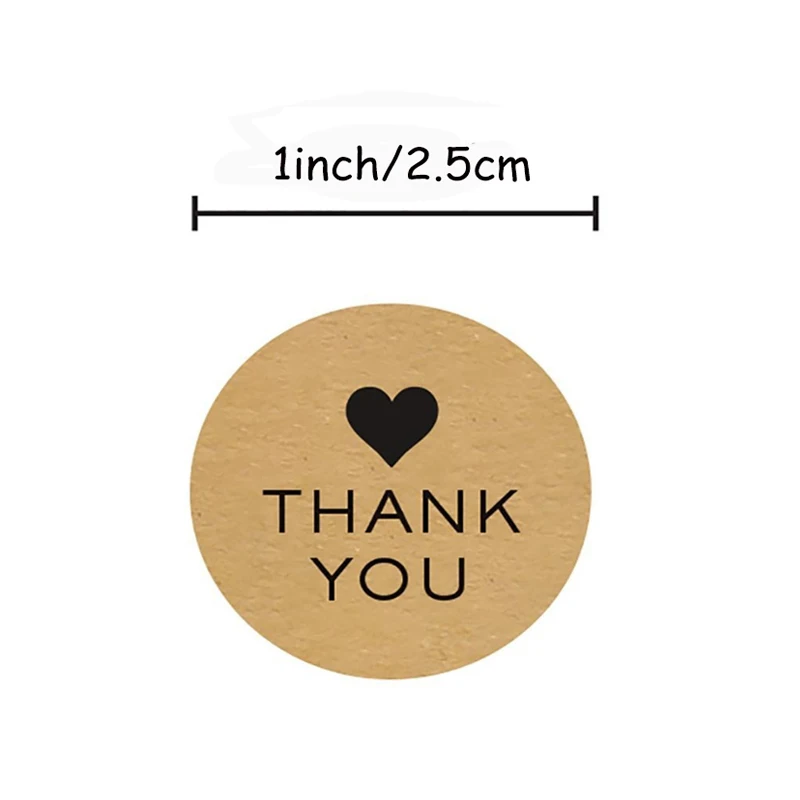 100-500pcs Kraft Paper Thank You Stickers With Heart Appreciation Tag Labels For Business Bag Seal Wedding Party Decoration