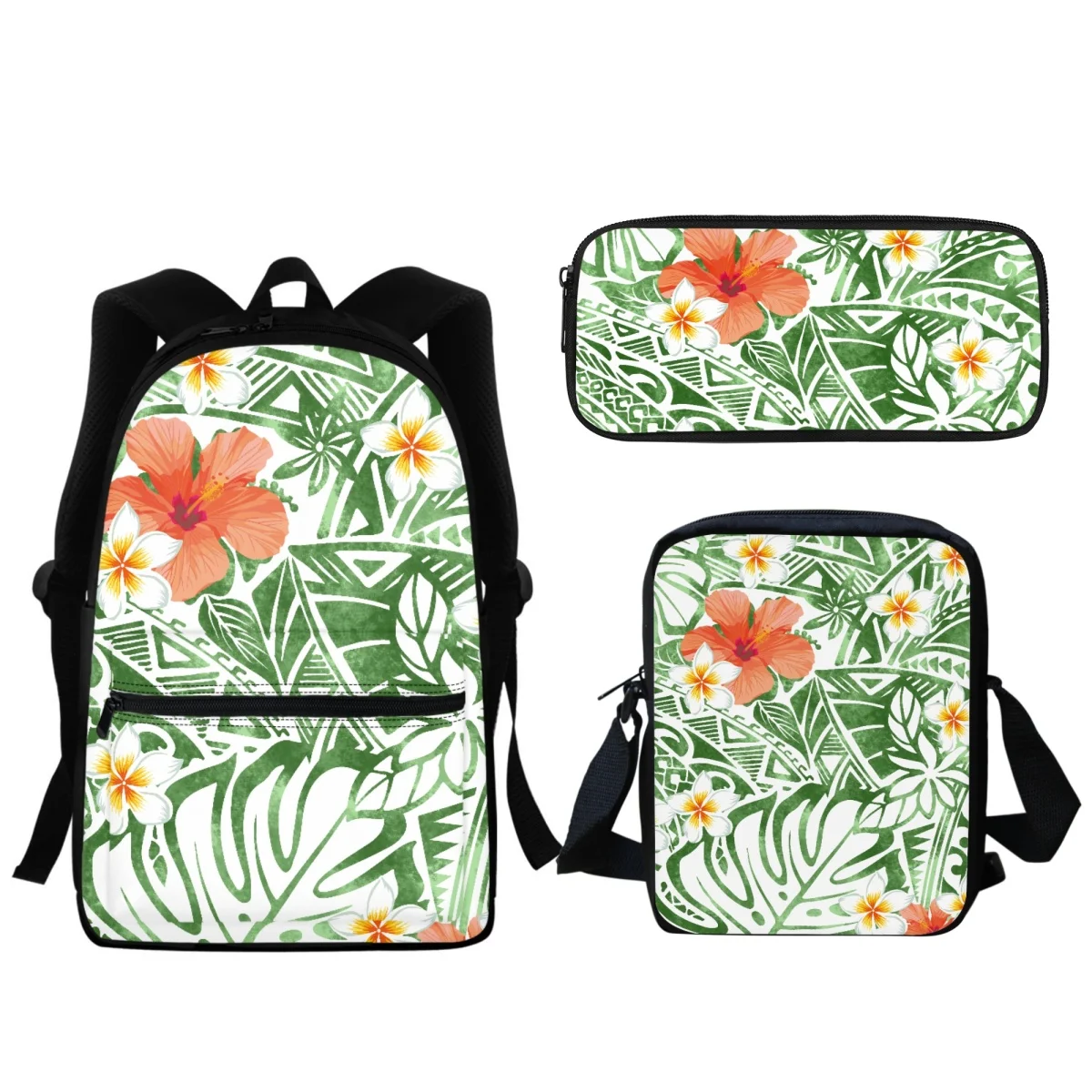 

New Hibiscus Polynesian Design Student School Bag Kids Boys Girls Schoolbag Set Retro Zipper Printed BookBag Small Messenger Bag