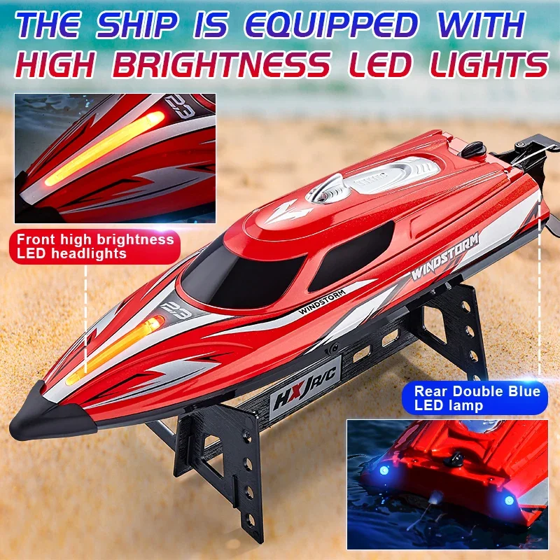 2.4G 25KM/H High-Speed Remote Control Boat Racing Ship Electric Water Speedboat Low Battery Alarm With Lights RC Boat Toy Gift