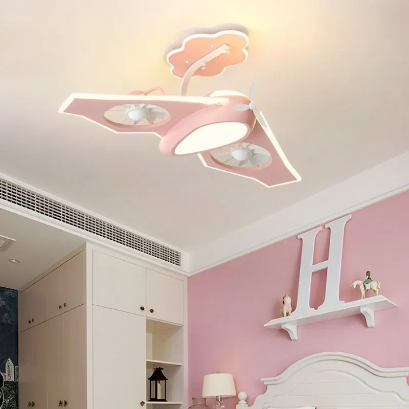 

New Variable Frequency Nordic 110V Children's Room Electric Ceiling Fan Light Bedroom Boys' Room Aircraft Ceiling Lamp Fan