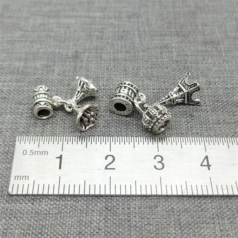 Floral Crown Eiffel Tower Dangle Charms in 925 Sterling Silver