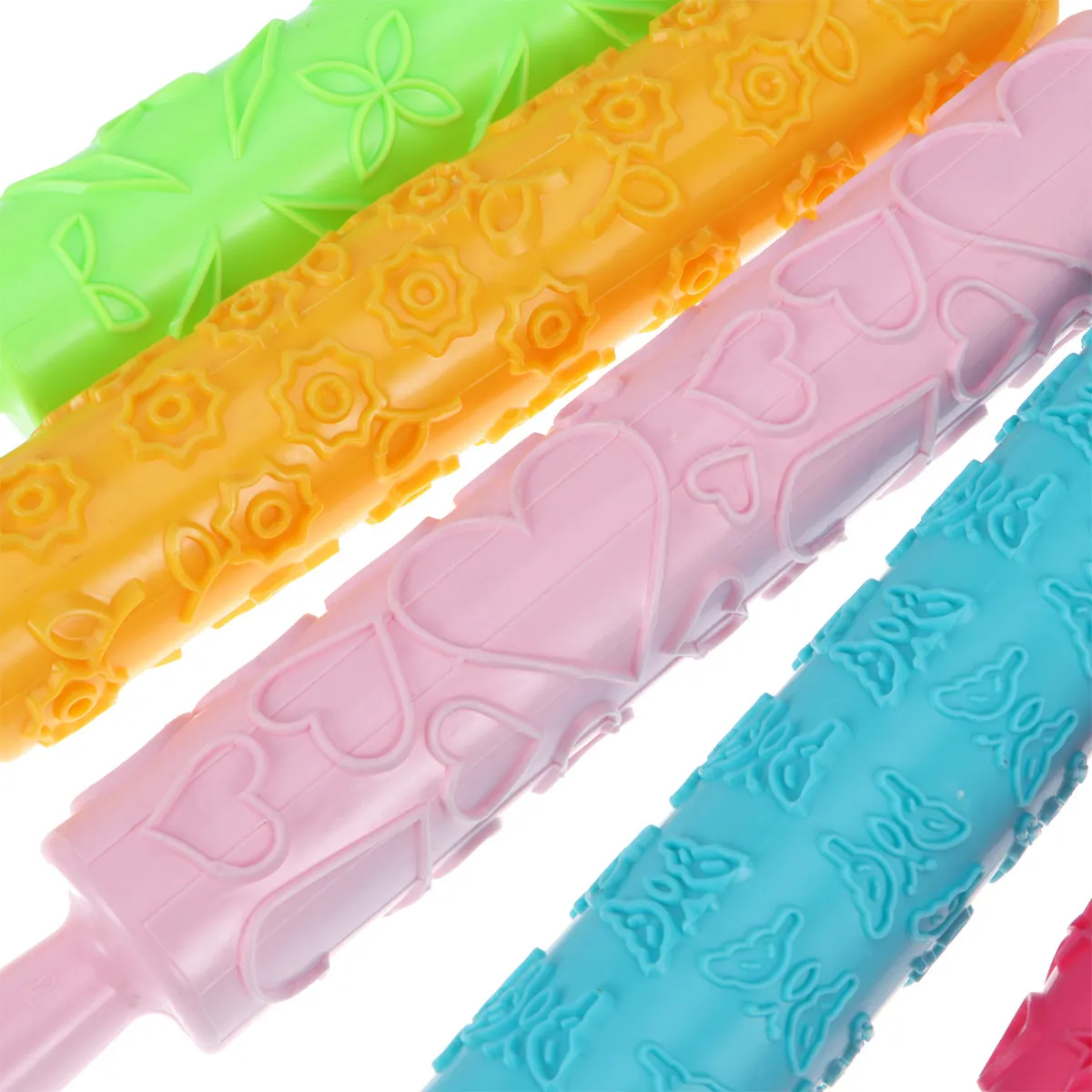6pcs DIY Embossed Rolling Pin Multifunctional Fondant Cake Paste Embossing Sugarcraft Plastic Decorating Tool