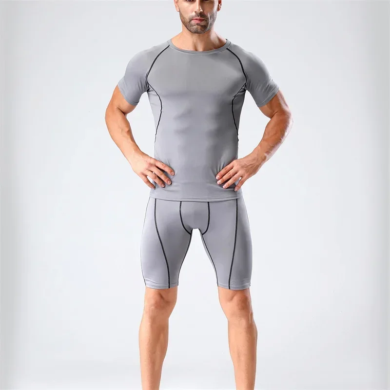 Men Compression Gym Running Set Fashion Jogging Suit Quick Dry Sport Tracksuit 2 Piece Workout Training Shorts Set Man Clothing