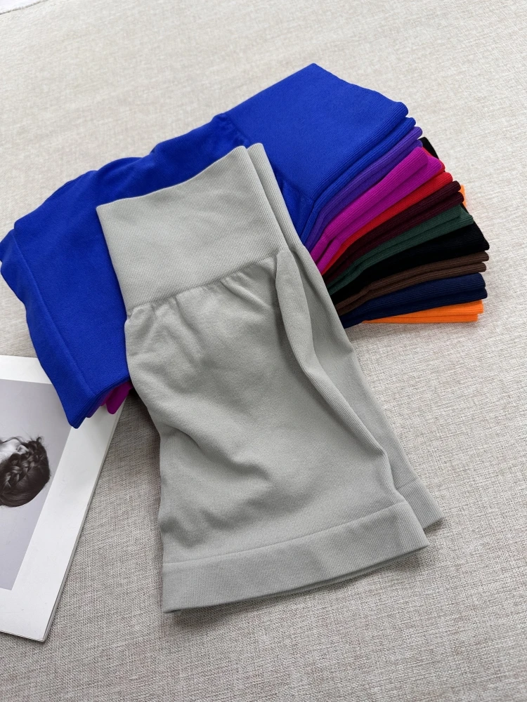 Mulheres sem costura tecido esportes shorts magros shorts feminino cintura alta hip com nervuras ginásio treinamento shorts yoga