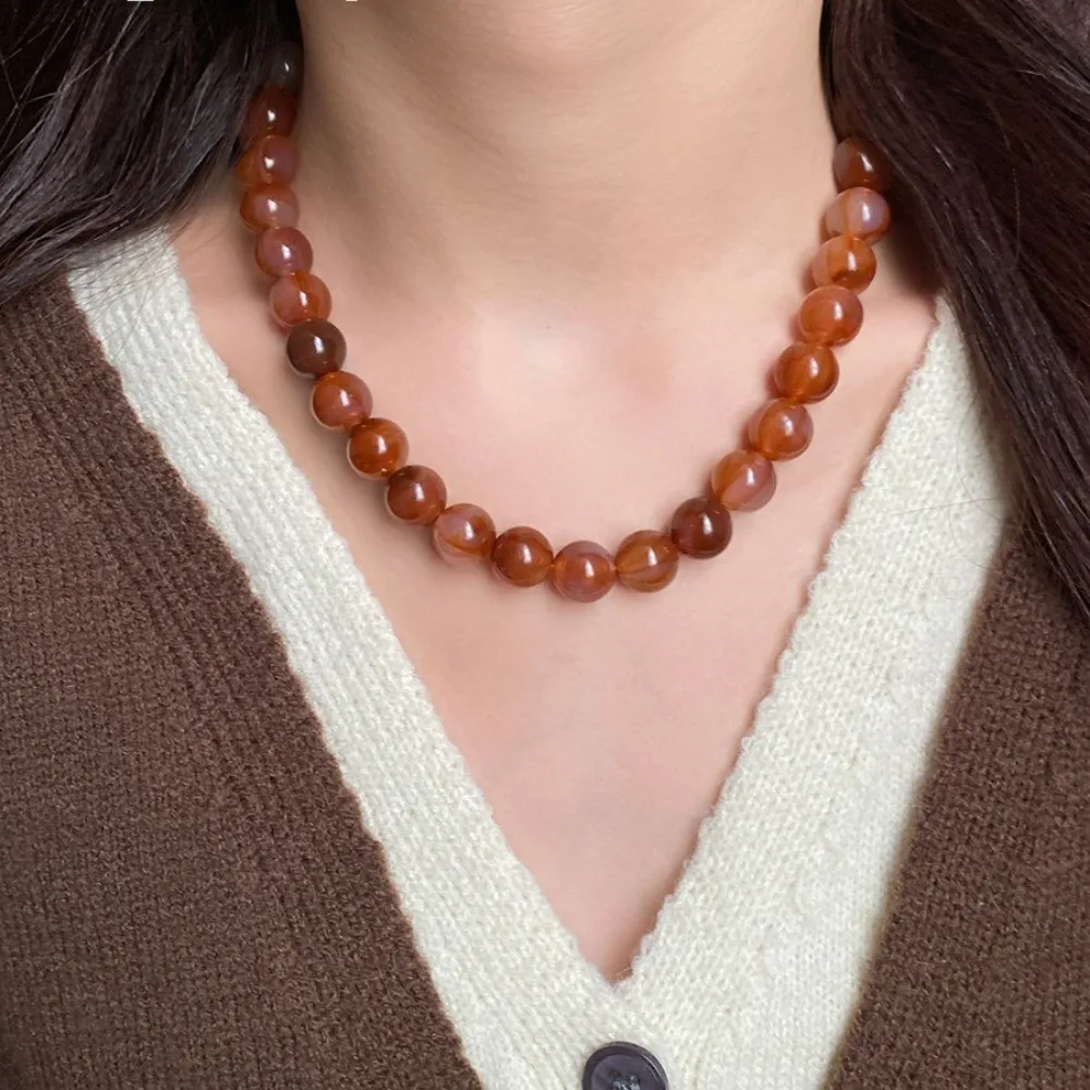 New Smudging Round Beads Necklace Multi-Color Marble Choker Necklace Ombre Acrylic Collarbone Chain Gifts