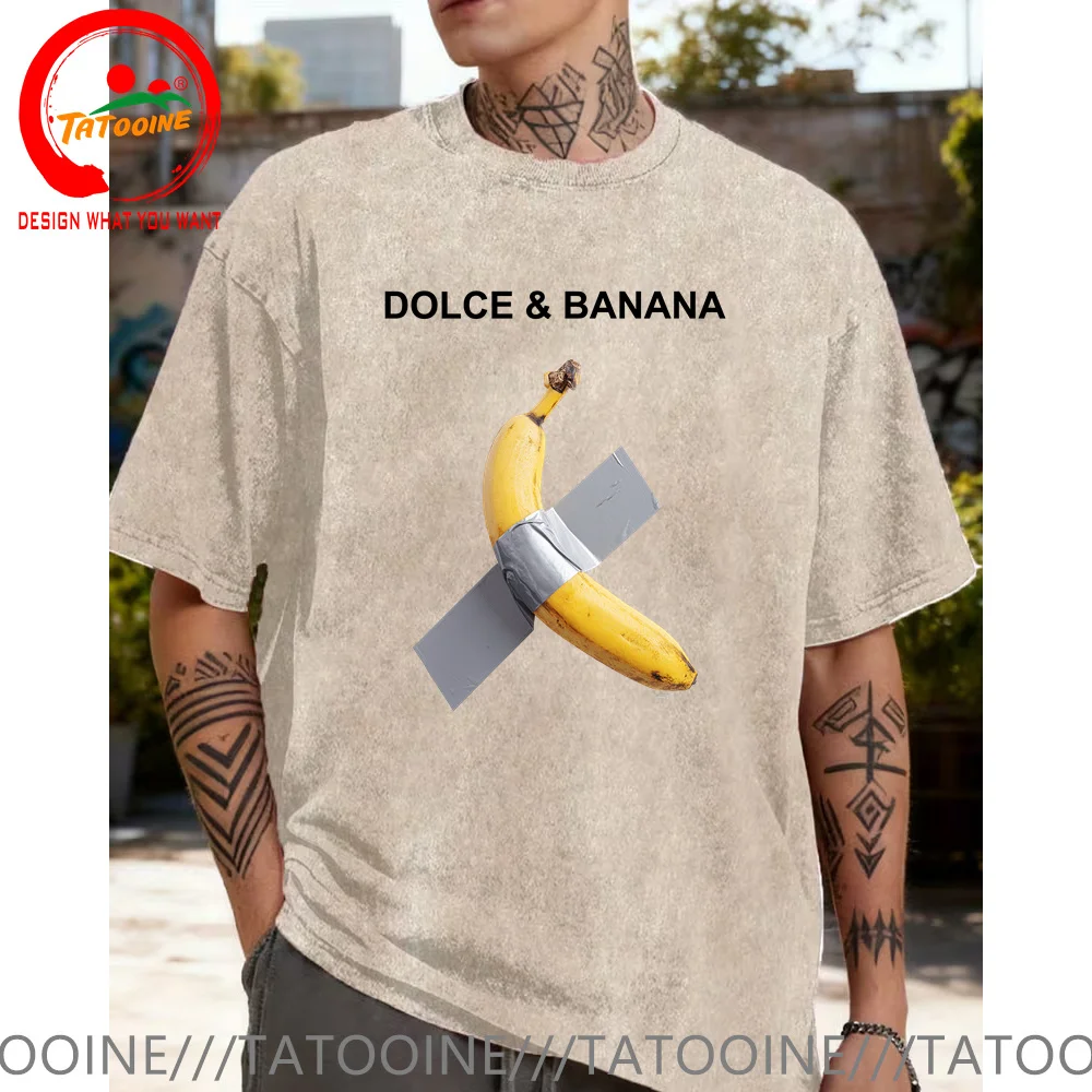 

Vintage Washed Cotton T-Shirt Funny Designer Tee Shirt Tape Banana T Shirt Women Men Fashion Trendy Casual Clothing Stylish Tops