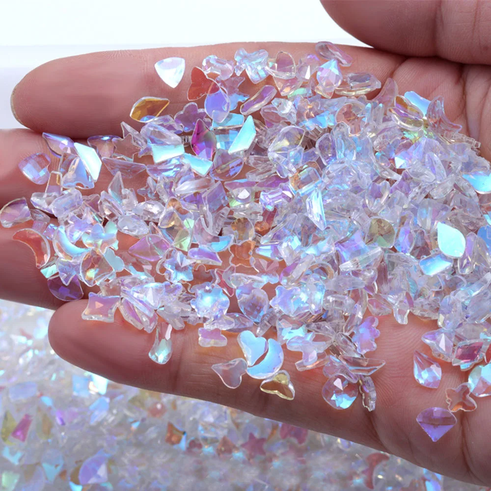 

100Pcs/Pack 3D Resin Aurora AB Color Nail Charms Acrylic Stone Gems Mixed-Shape Jewelry Iridescent Nail Art Decoration Accessory