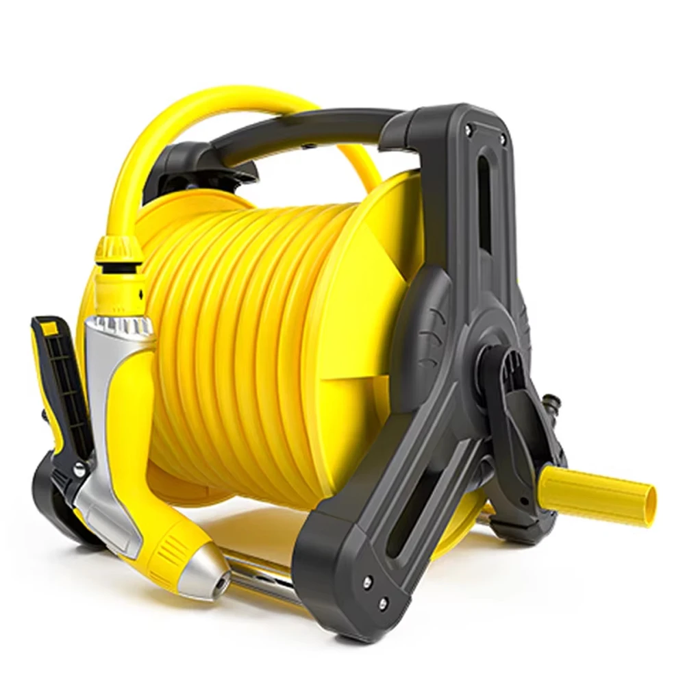 TUNGFULL Large Yellow Garden Hose Reel Water Hose Organizer Storage Rack Fit Car Wash Water Gun for Outdoor Irrigation