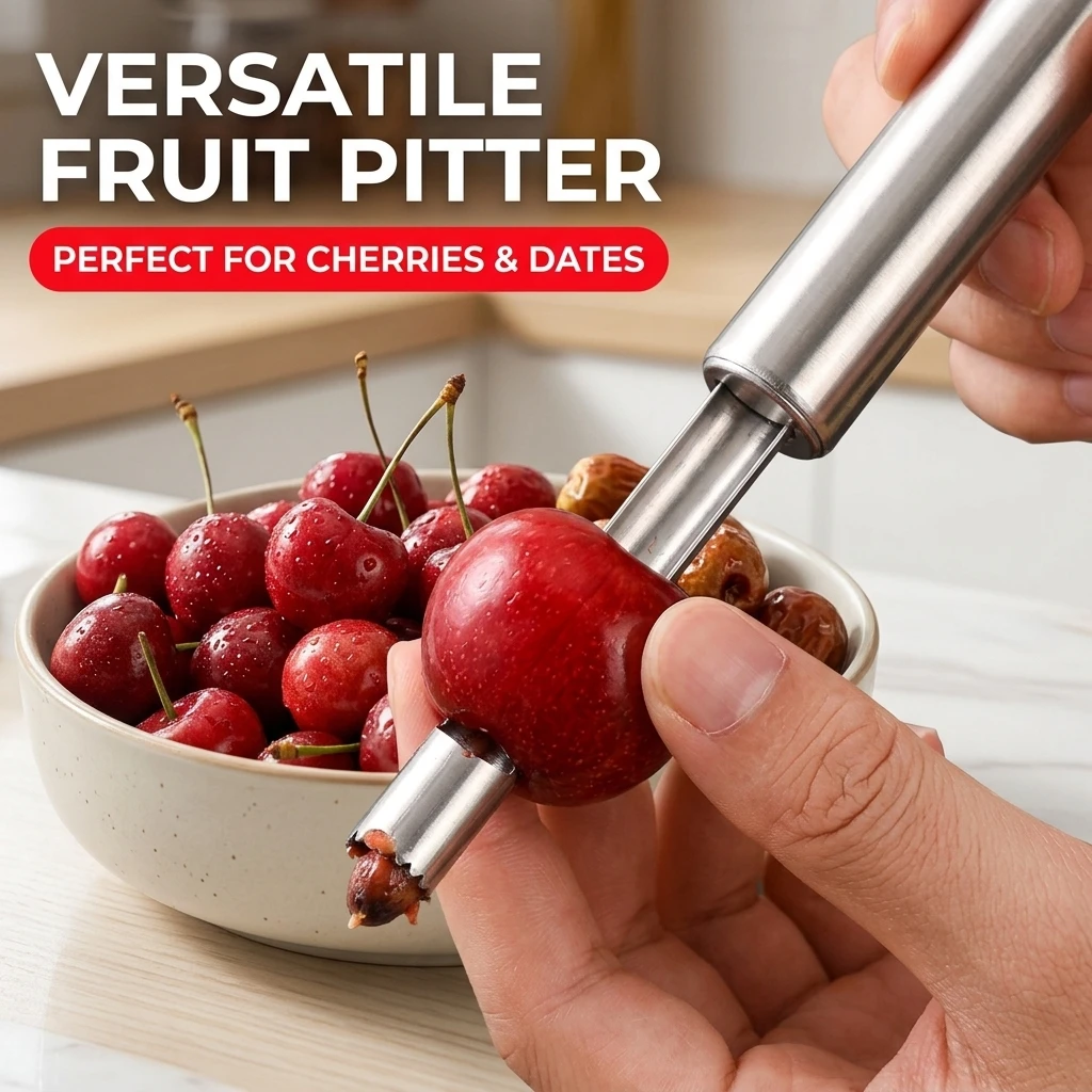 YGTITAN Stainless Steel Fruit Corer Set, Cherry & Date Pitter Tool, 4 Sizes 0.8/1/1.4/2cm, Kitchen Gadget for Home Use