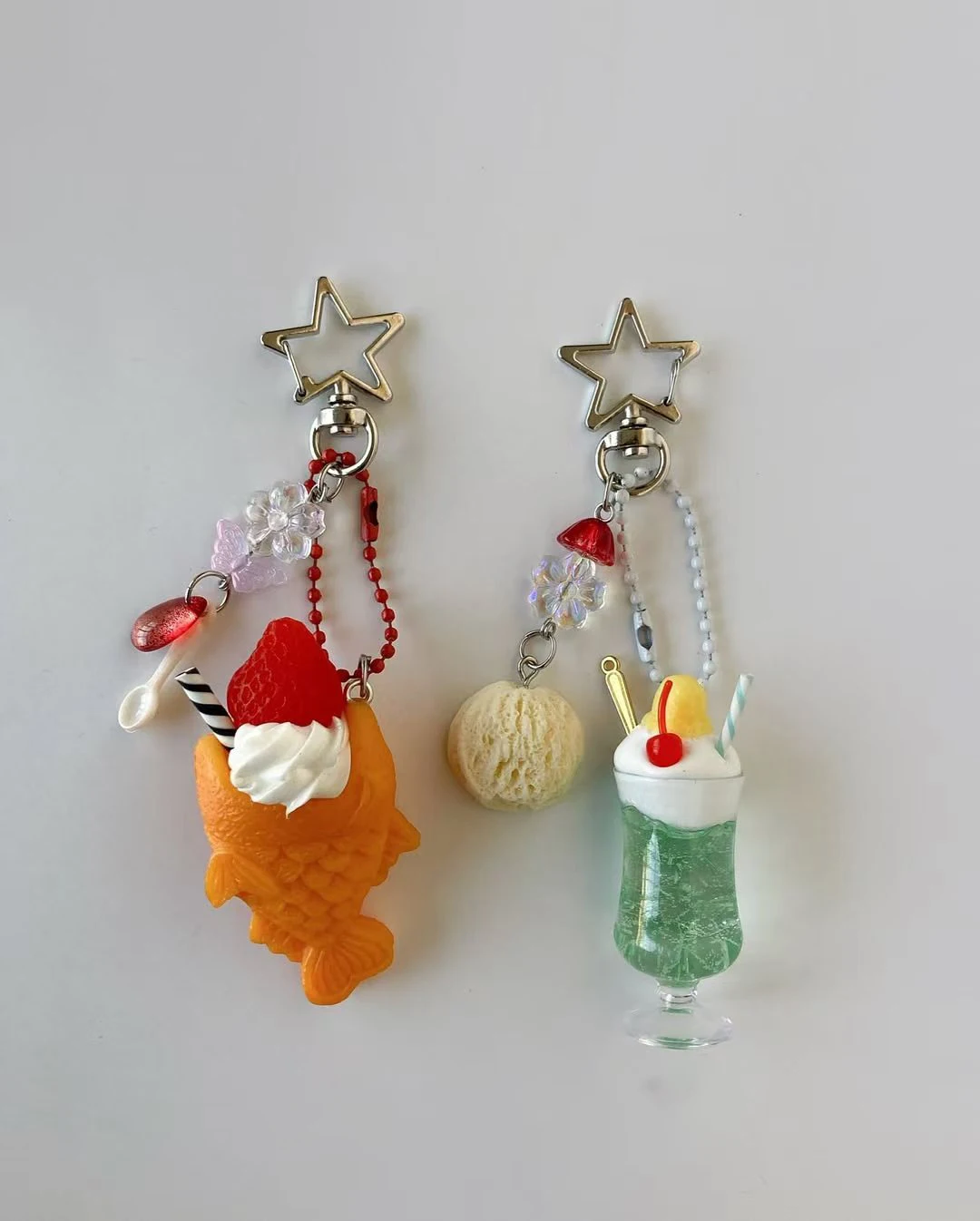Bonitos llaveros de helado Taiyaki con cuentas hechas a mano y2k
