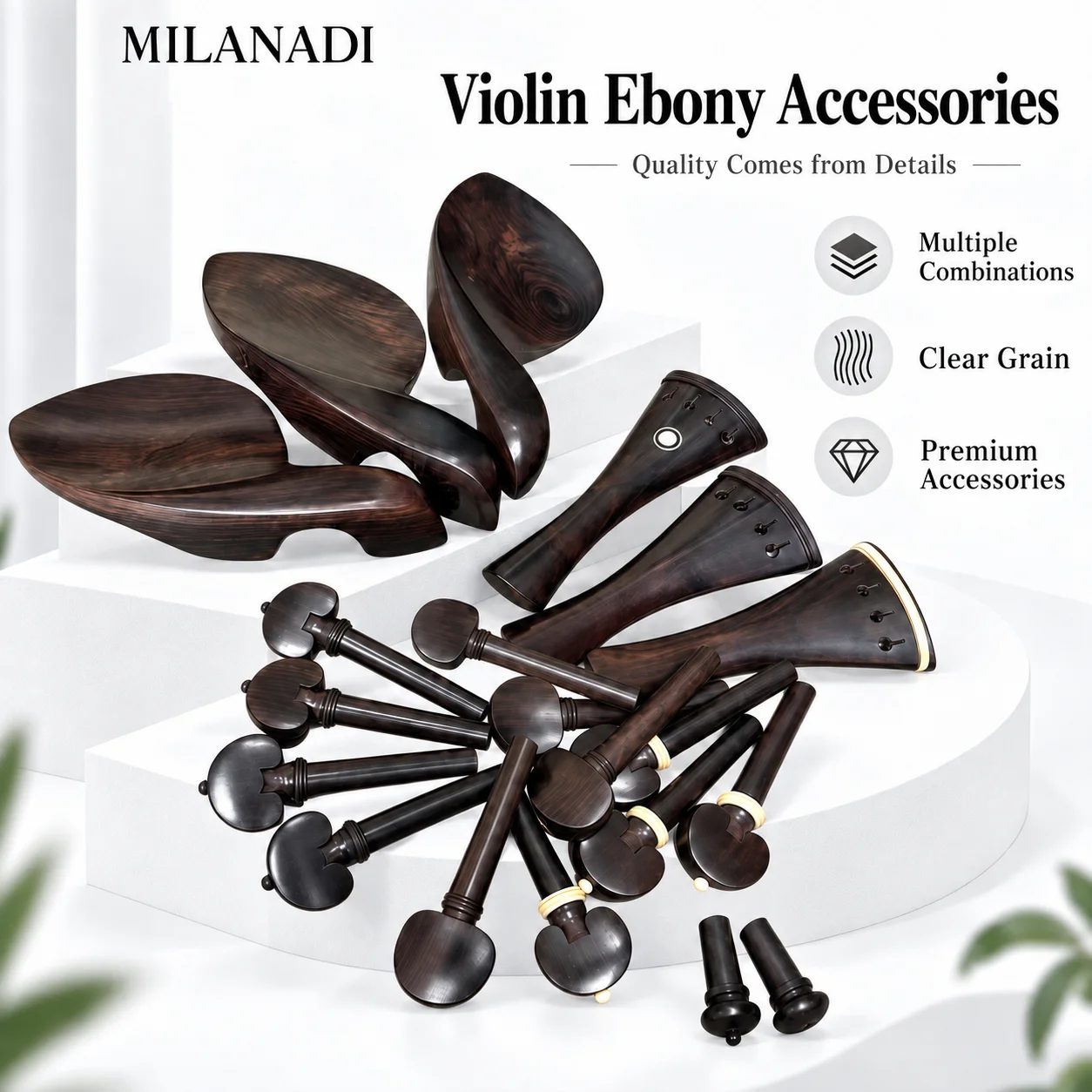 1 Set High Quality Violin Parts and Pegs Set, Chin-rest, Endpin, Ebony Wood, Rosewood Accessories