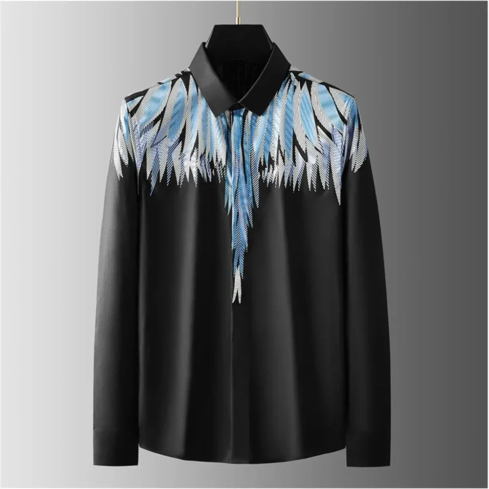 Luxury printed shirts for men long-sleeved casual shirts for fashionable street high-end larger size men's clothing fast deliver
