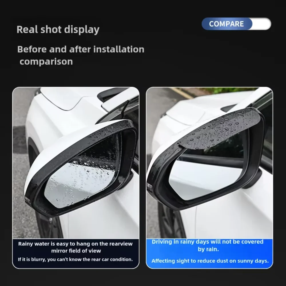 Car Rearview Mirror Rain Cover Carbon Fiber Texture Car Rearview Mirror Integrated Rainproof Eyebrow No Blind Spot Reflector