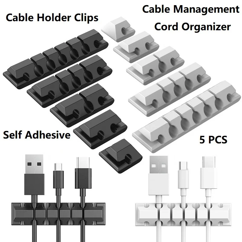 

Cable Management Cable Holder Clip 5Pack Cord Organizer Self Adhesive Cable Clip for Desktop Charge Cable Nightstand Office Home