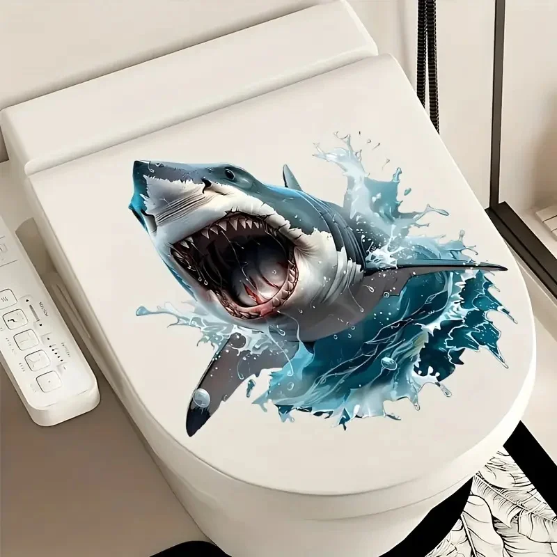 Vibrant 3D Shark Wall Decal - Waterproof, Self-Adhesive Sticker for Bathroom & Bedroom Decor,  Art Wallpaper,