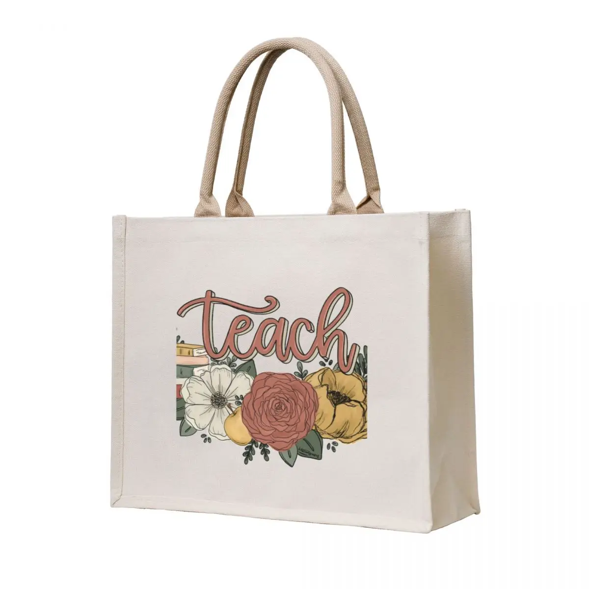 

Teach Florals Tote Bag large size bags tote bag custom Reusable bags