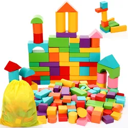 Colorful large particle children's wooden assembled building blocks, baby early education puzzle enlightenment toys