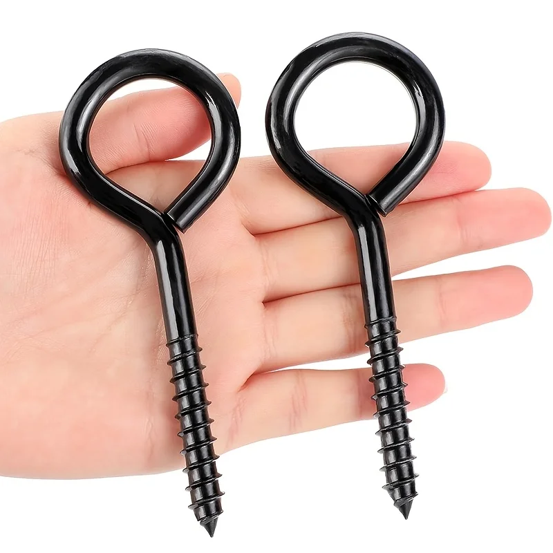 2pcs 5 Inch Eye Hook Screw Hook Heavy-Duty Black Large Screw Eye Hook for Suspension Fastening Applications Self-Tapping Screws