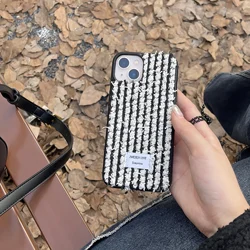 Vintage INS Towel Cloth Houndstooth Pattern Chic Case for iPhone 15 14 13 Pro Max Back Phone Cover for 12 11 X XR Xs Funda