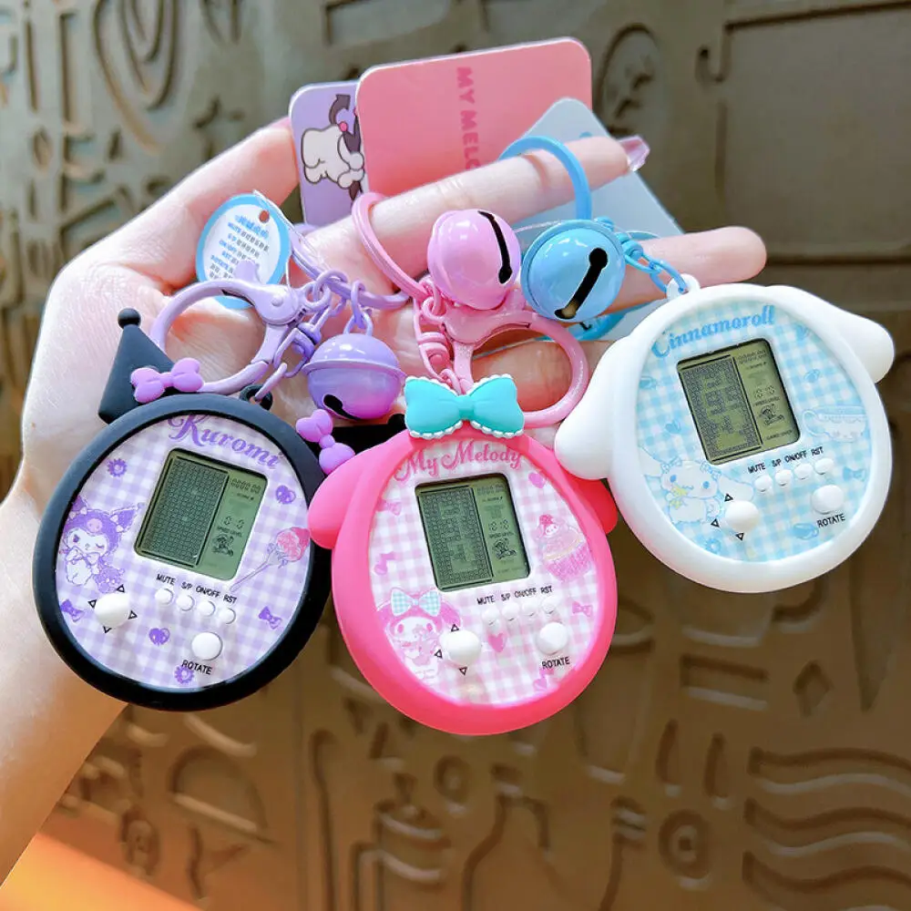 Sanrio Star Tea Party Game Machine Keychain Cartoon Kuromi Cinnamoroll Tetris Game Machine Keychain Puzzle Toys Bag Pendant