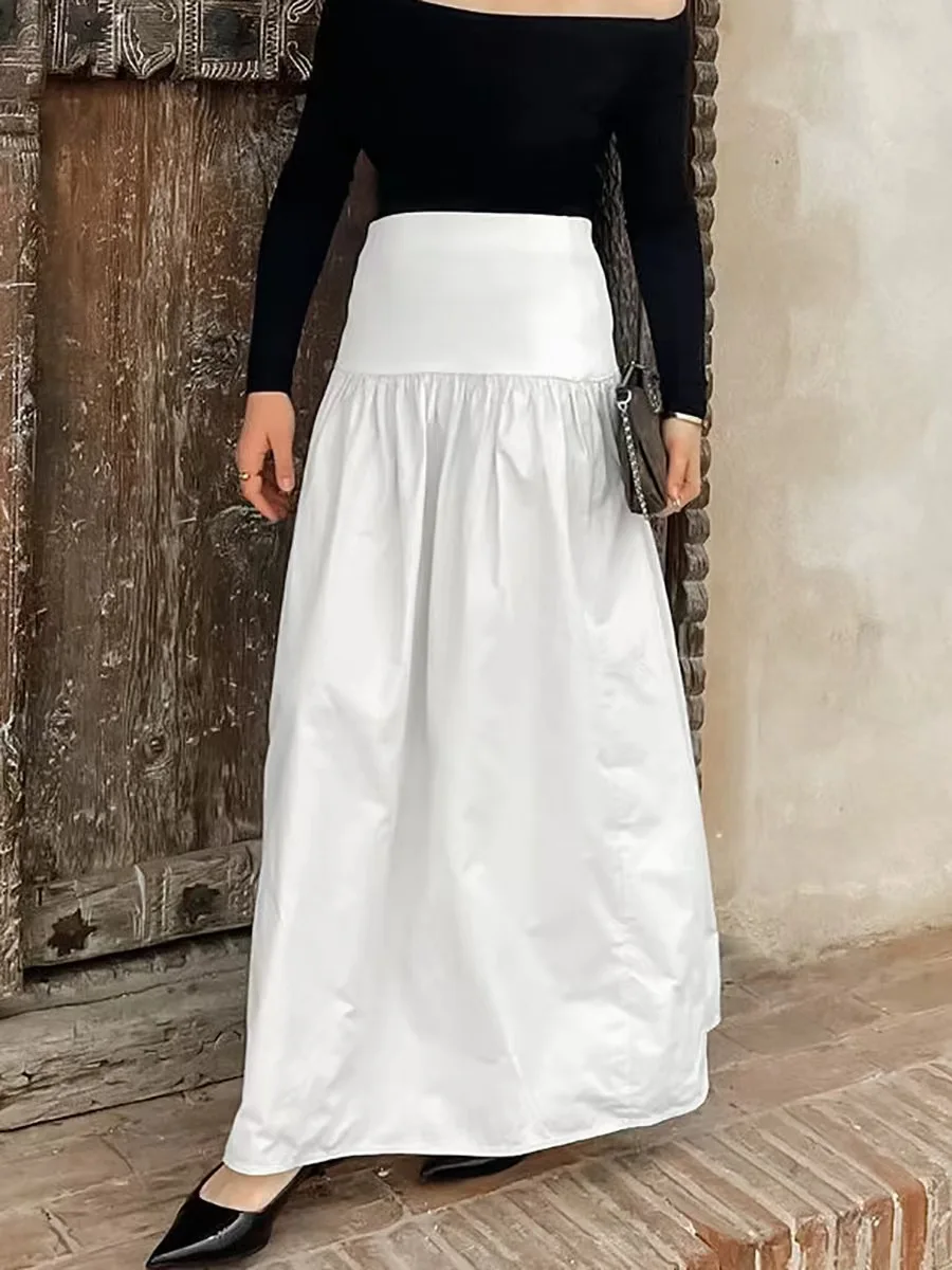 

Удобная юбка трапециевидной формы свободного кроя с высокой талией из чистого хлопка, повседневные юбки для отдыха f-длины для женщин в нее 20-х годов