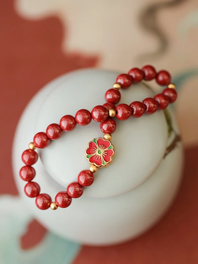 

Natural Cinnabar Imperial Sand Bracelet Ancient Method Sha Gold Flower This Life Year Transfer Bear Bracelet for Women